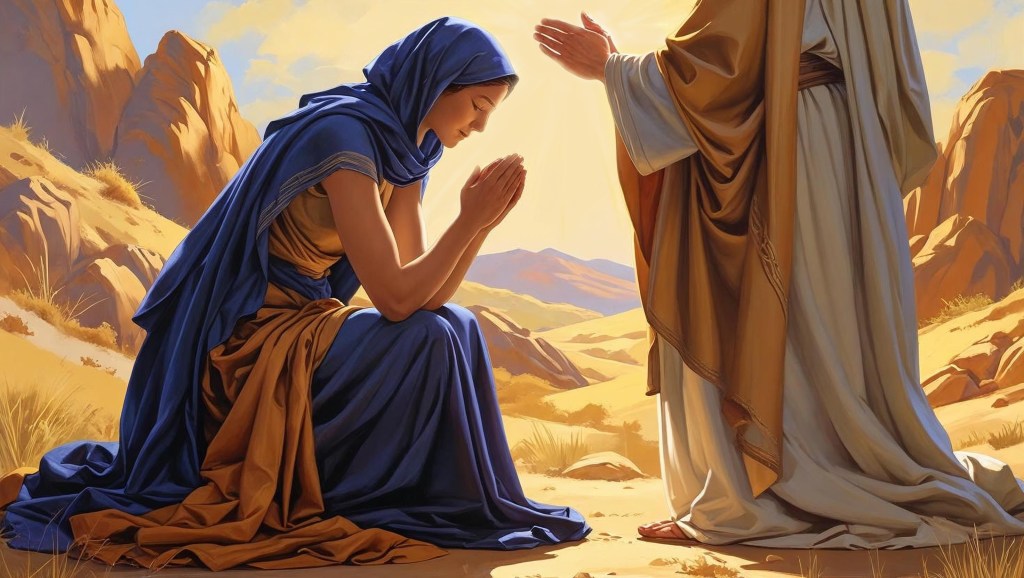 Woman bows before Jesus